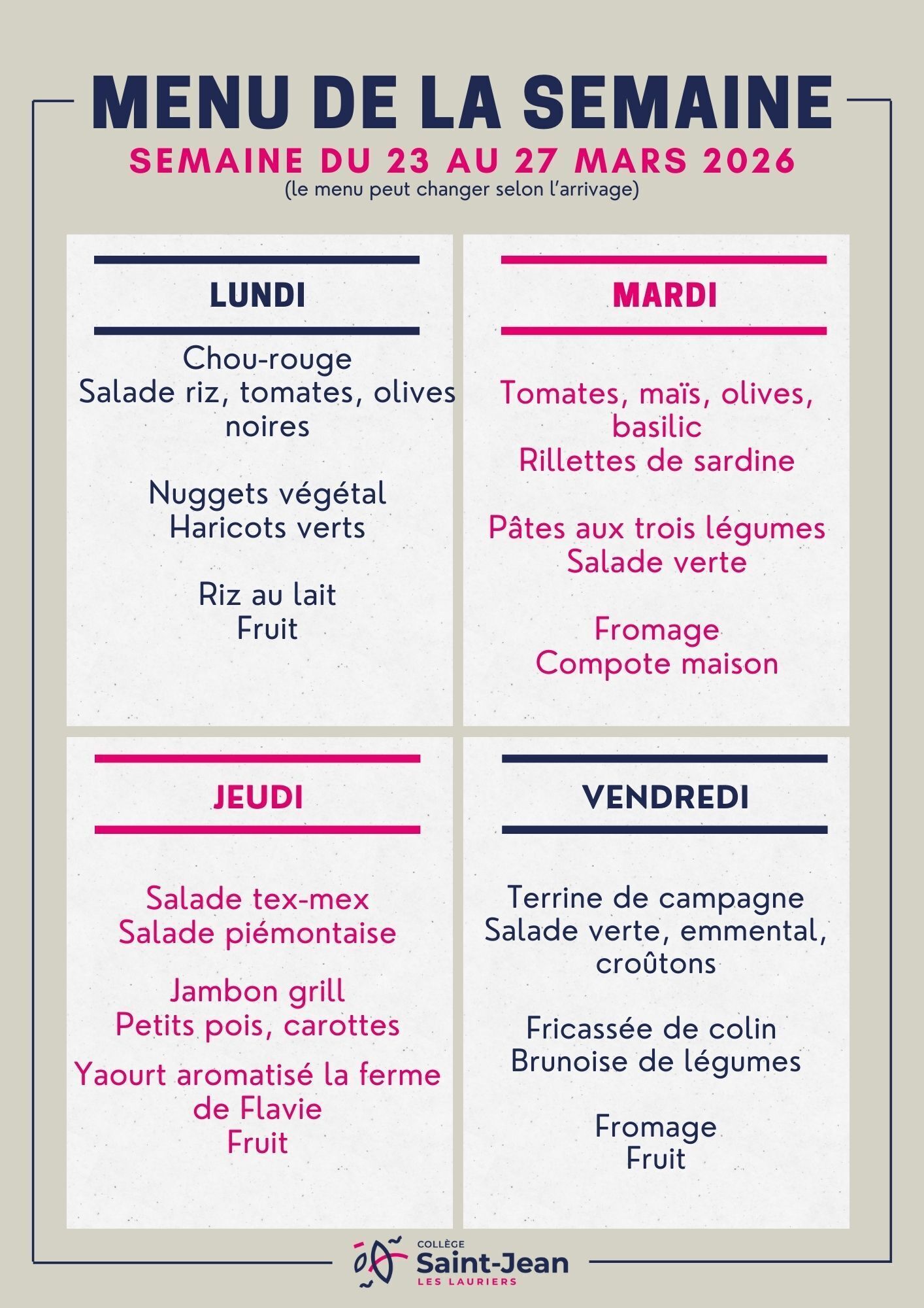 Menu 23 mars