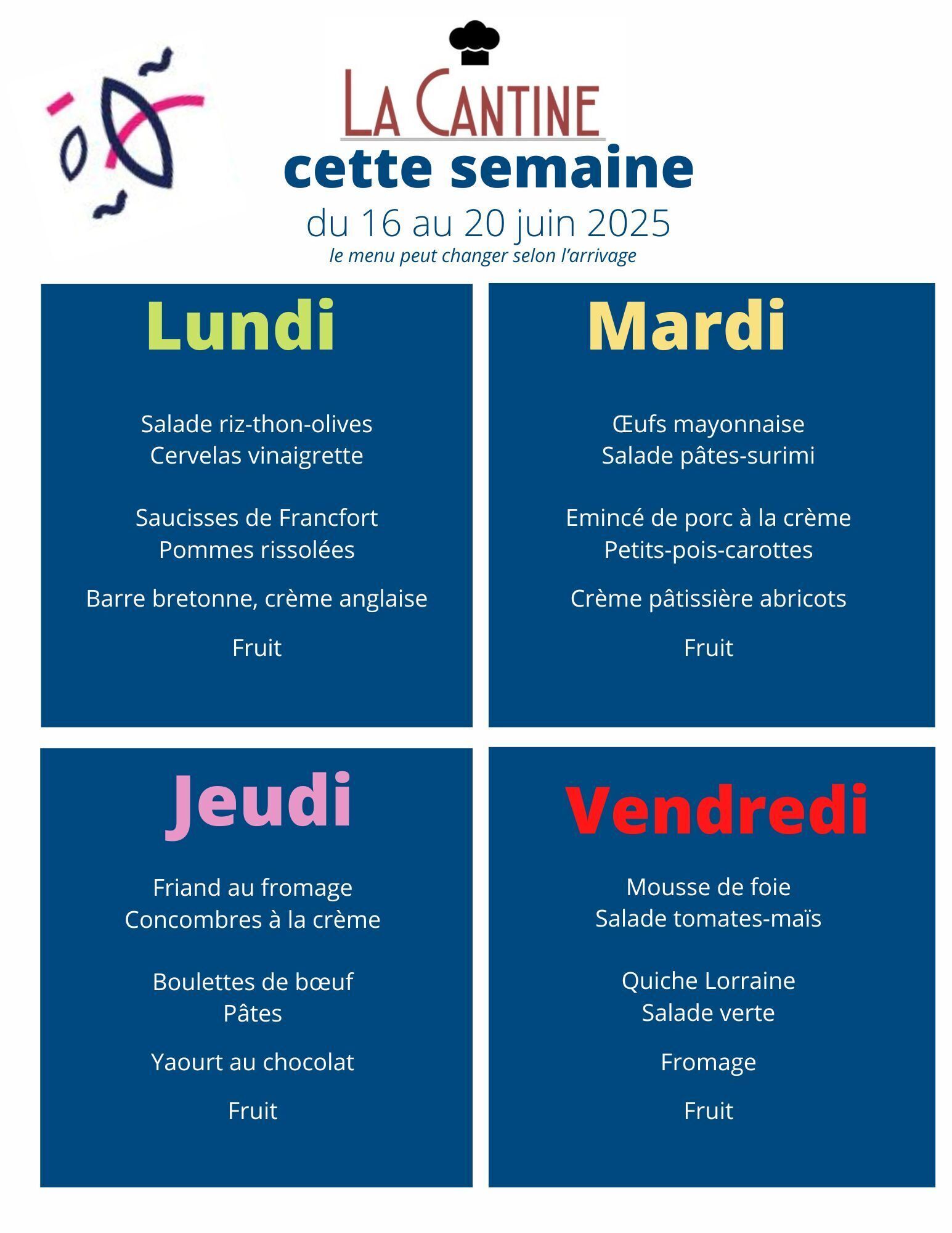 Menu du 16 au 20 juin