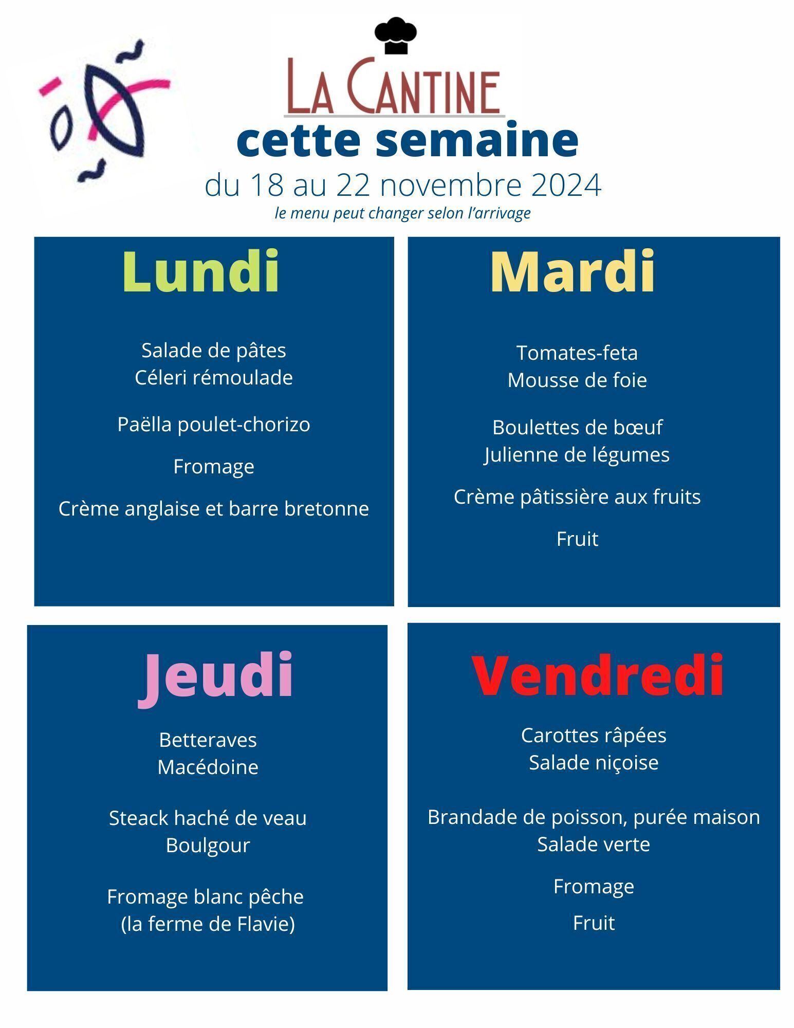 Menu du 18 au 22 novembre