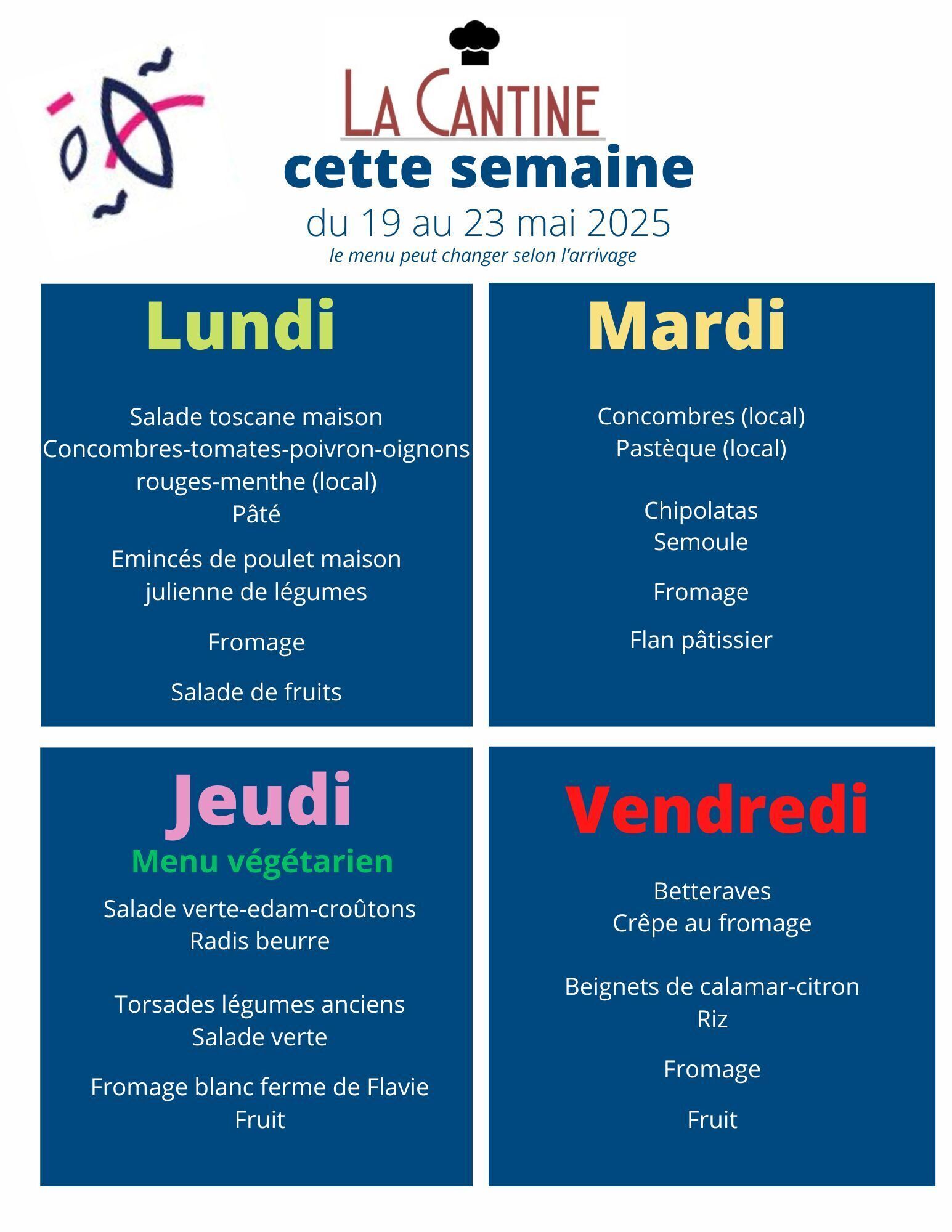 menu du 19 au 23 mai