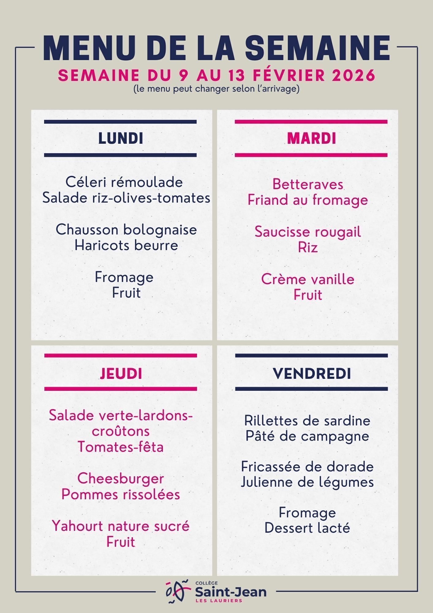 menu du 9 fev